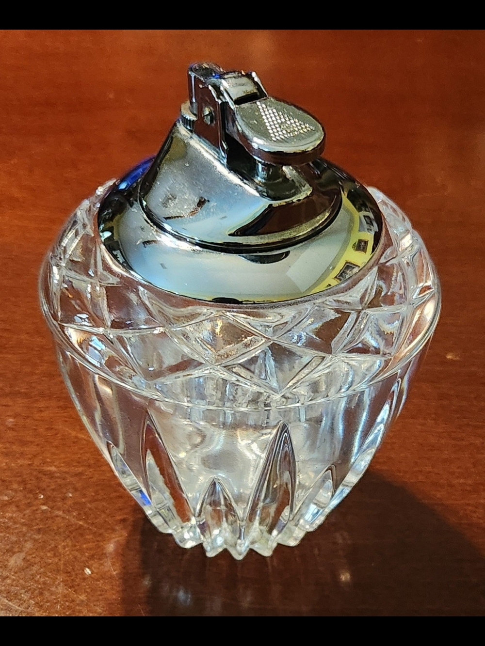 1950s Princess House Clear Crystal Table Lighter with Silver Top
